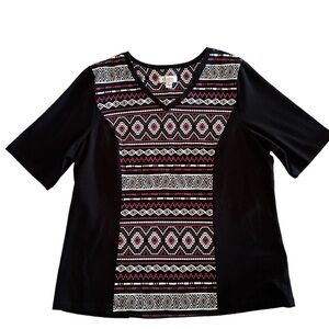 Denim + Company D & Co Southwestern Blouse Womens Large Multicolor Cowgirl Aztec